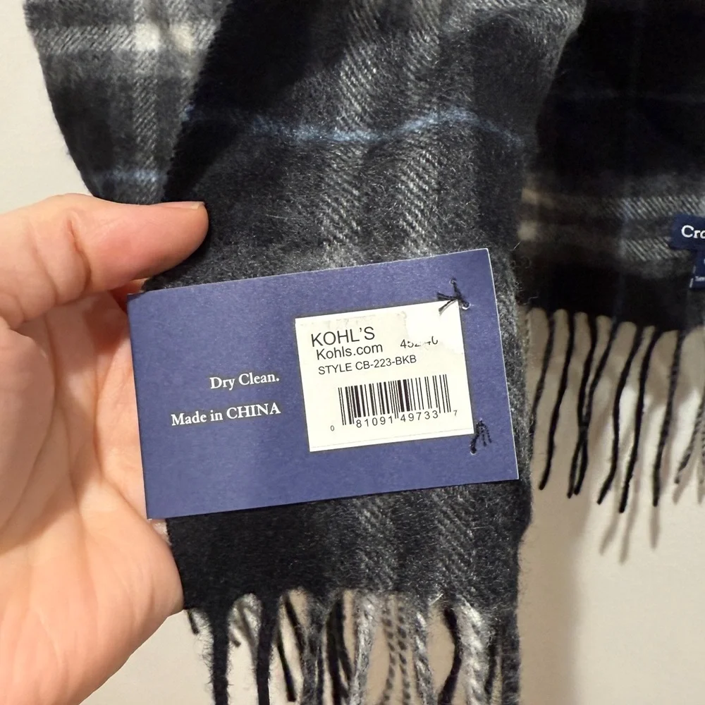 NWT‎ Croft & Barrow 100% Cashmere Fringe Scarf Plaid 58” Classic Preppy Timeless